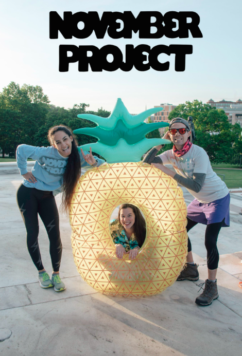 Three co-leaders, smiling and having fun. With a pineapple!!